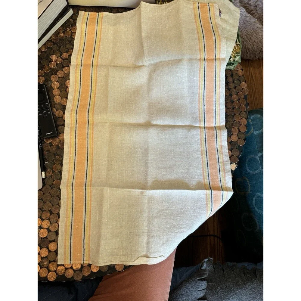 Vtg IvoryTea Towel Orange Yellow Striped  Retro Cottage Core